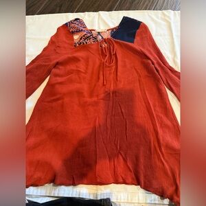 Flamingo Urban Red Tunic Top with Navy & Orange Accent